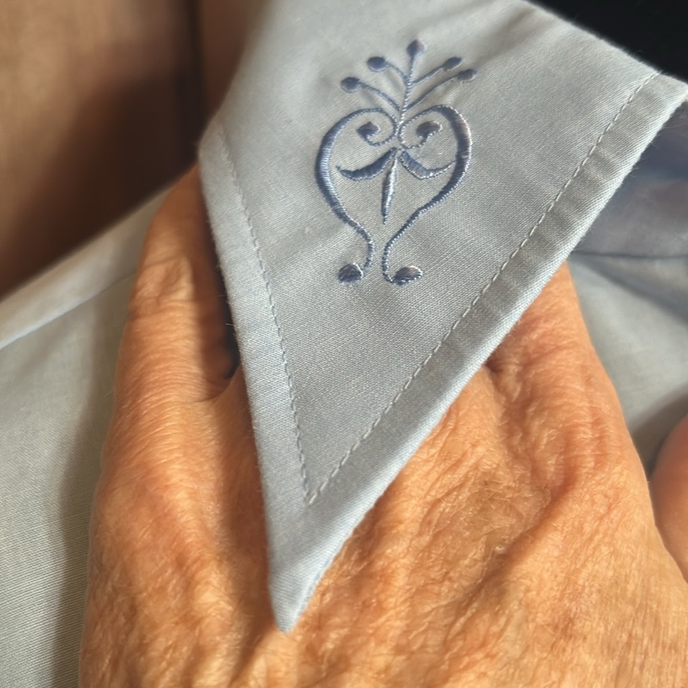 Vintage Light Blue Embroidered Dagger Collar Shirt M - Picture 5 of 7